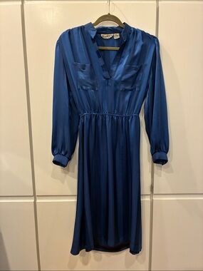 Vintage 70s Lanvin Long Sleeve Satin Midi Dress